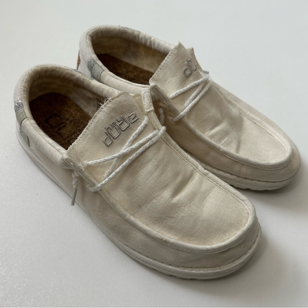 Hey Dude Wally Linen Natural White Slip on Shoes Mens Size 9
